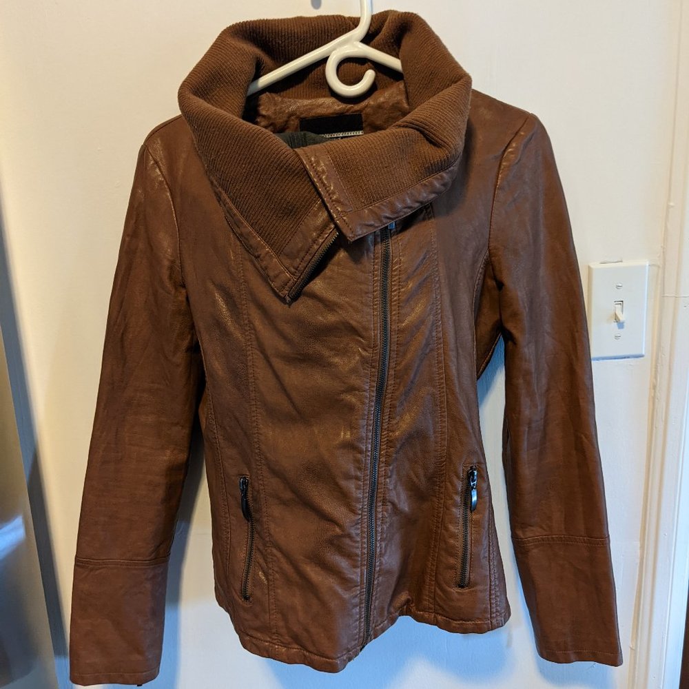 Brown Vegan Leather Asymmetrical Jacket